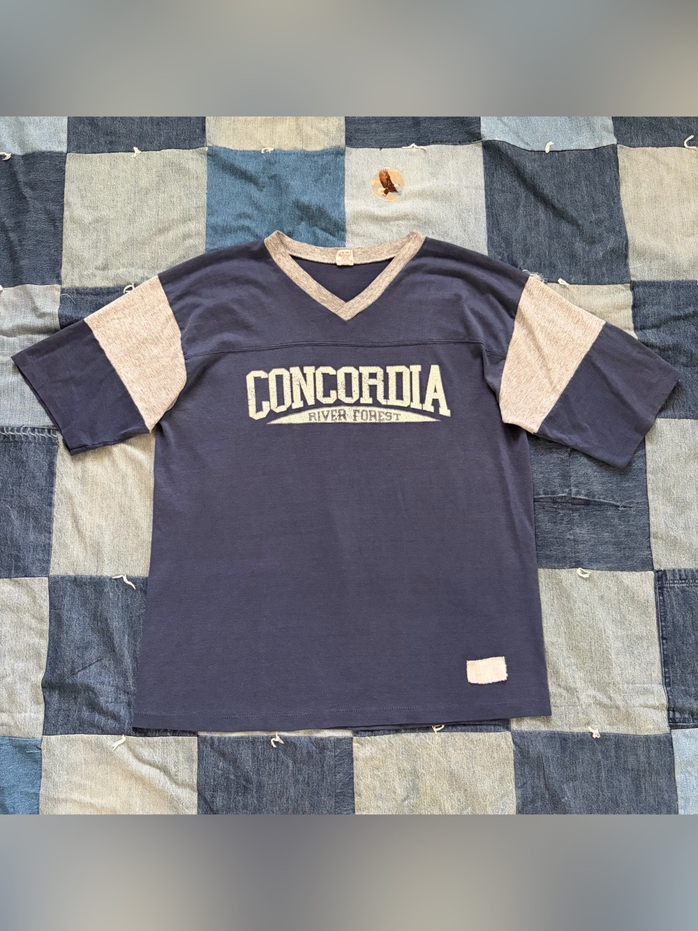 vtg 70s 80s concordia river forest football jersey t shirt navy collegiate XL